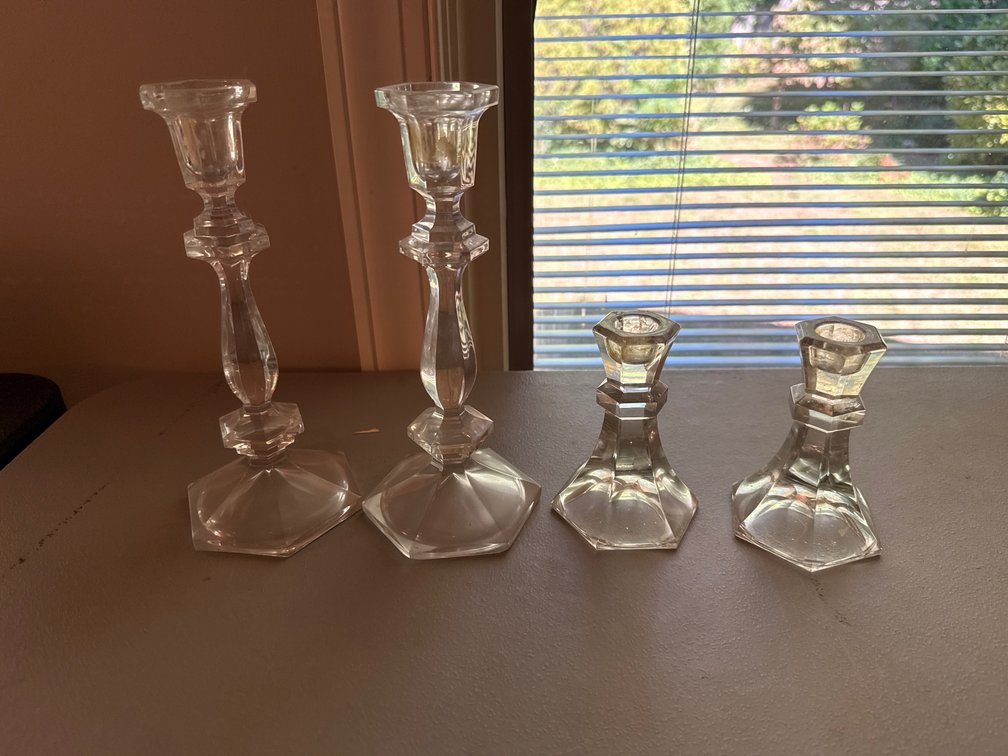 Clear Glass Candlesticks with Hexagonal Bases