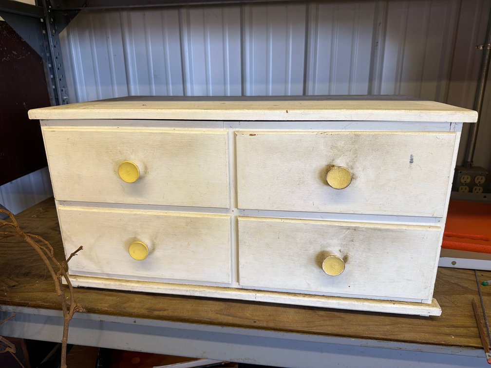 Off-White Painted Wood Four-Drawer Chest