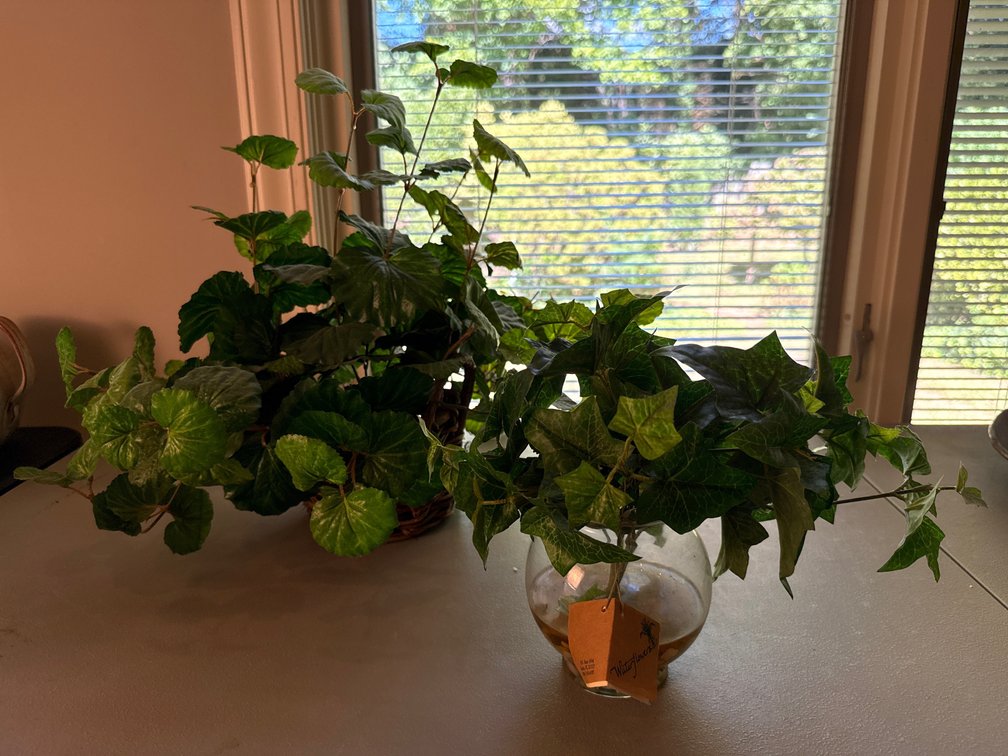 Artificial Foliage Arrangements in Glass Bowl and Basket
