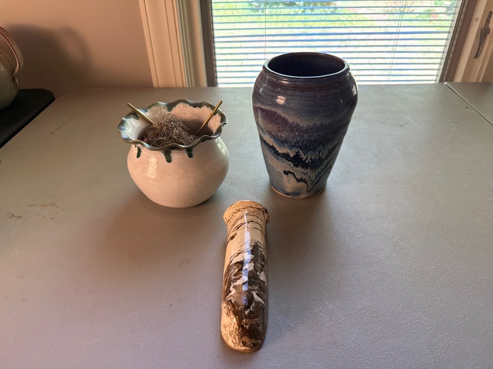Studio Pottery Vase, Pot, and Hanging Wall Pocket