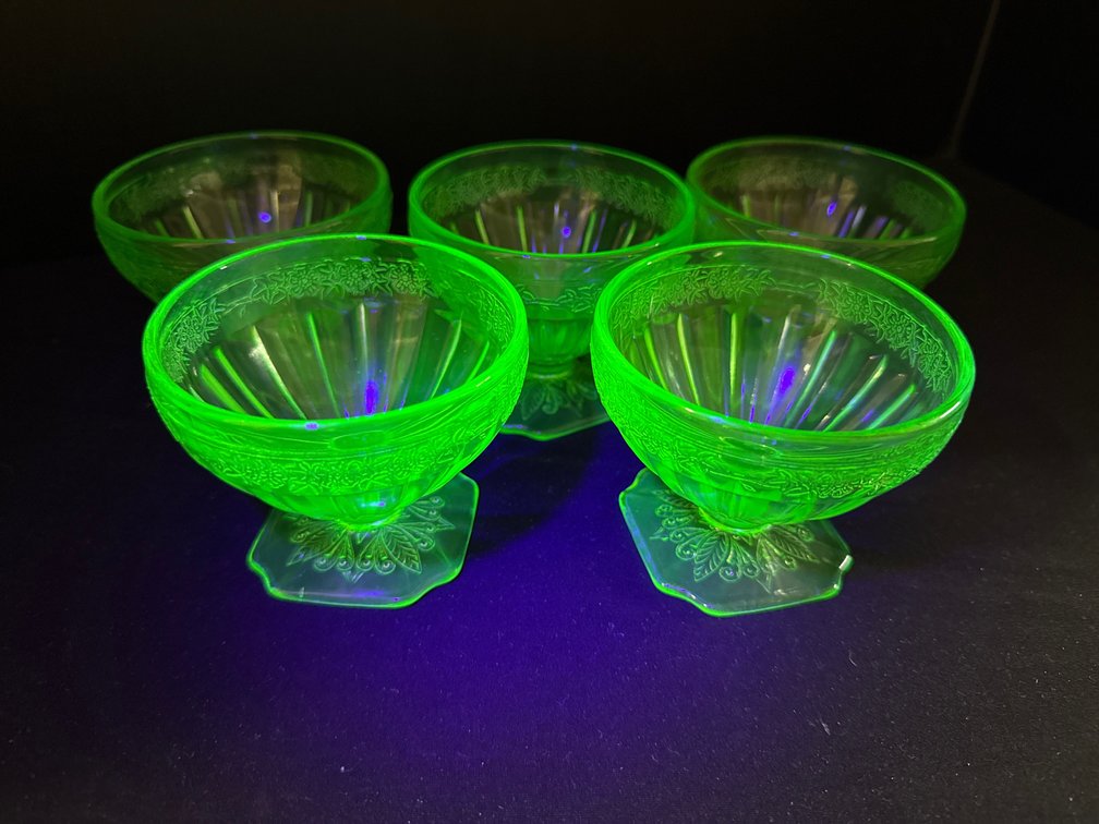 Green Uranium Pressed Glass Dessert Cups