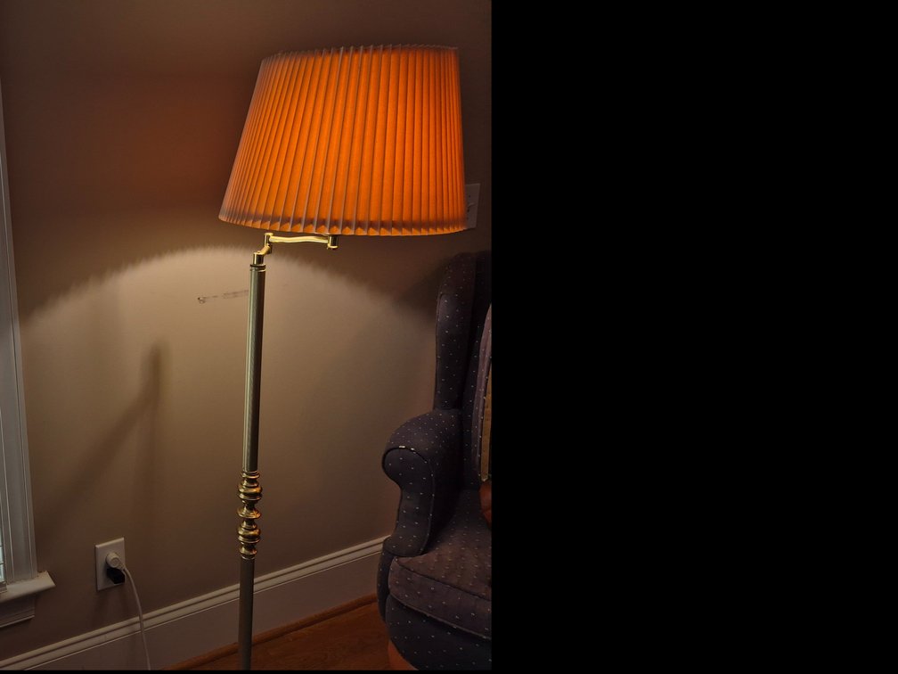 Brass-Tone Swing-Arm Floor Lamp with Pleated Shade