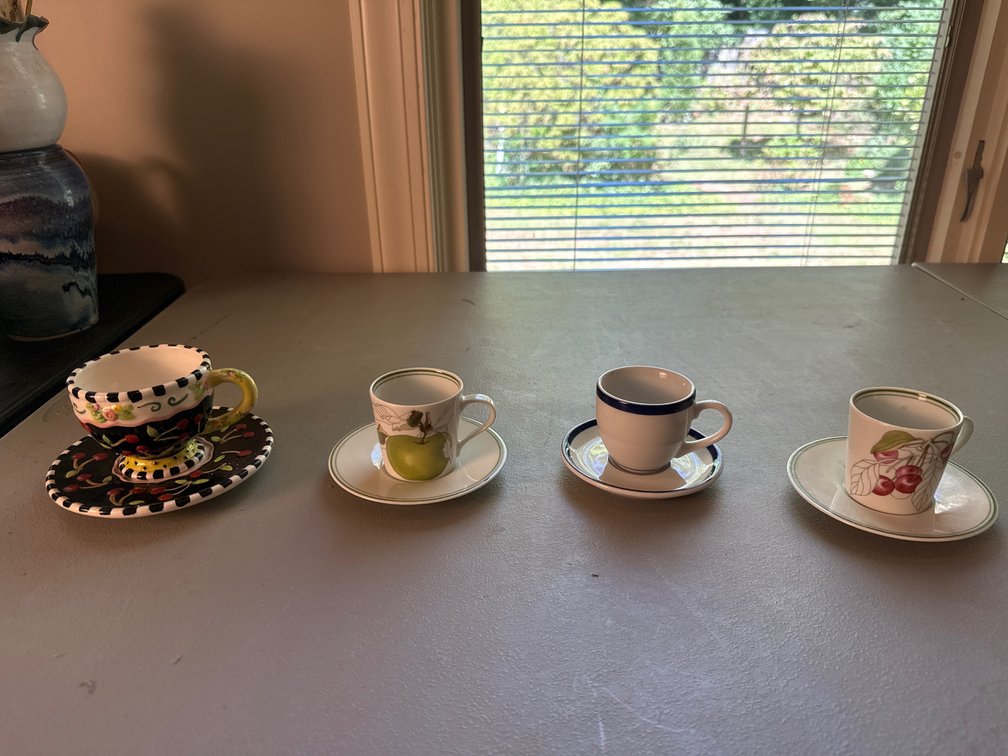 Glazed Ceramic Demitasse Cups and Saucers