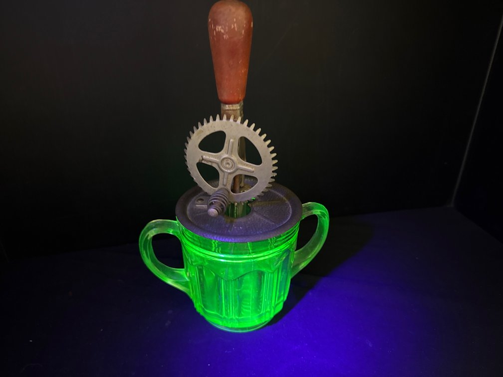 Hand-Crank Rotary Beater with Green Uranium Glass Cup