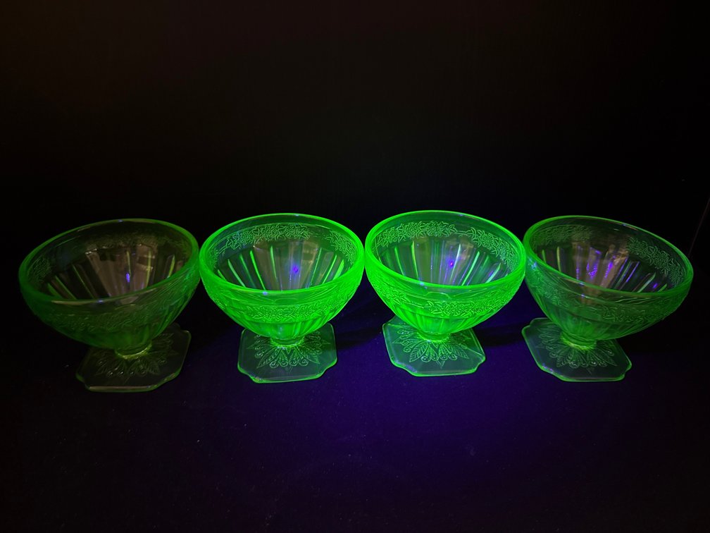 Green Uranium Pressed Glass Sherbet Bowls
