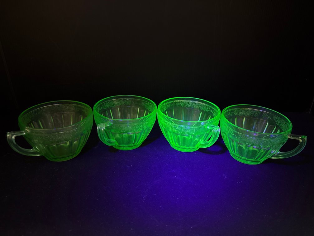 Green Uranium Pressed Glass Handled Cups