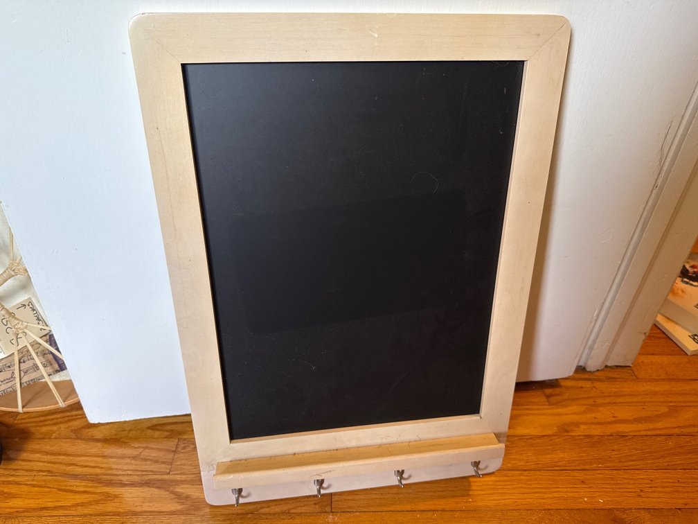 Wood Framed Chalkboard with Shelf and Key Hooks