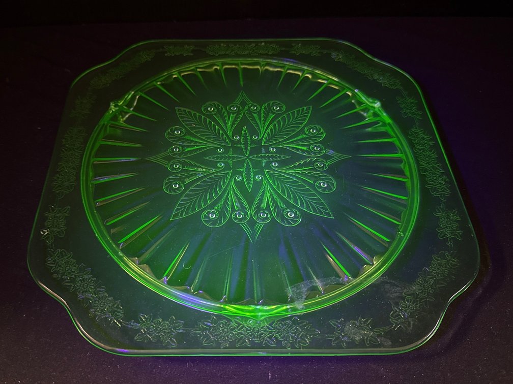 Green Uranium Pressed Glass Platter