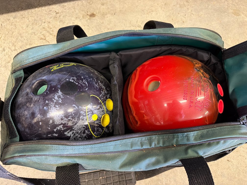Two Bowling Balls and Two-Ball Bowling Bag