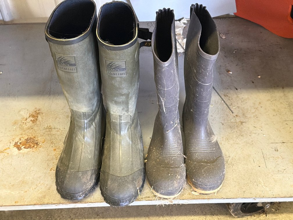 Two Pairs of Tall Rubber Boots