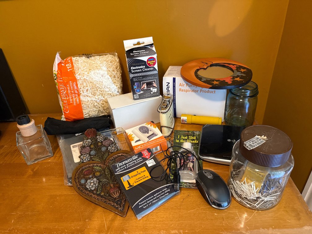 Portable DVD Writer, Travel Games, Decor, and Household Items