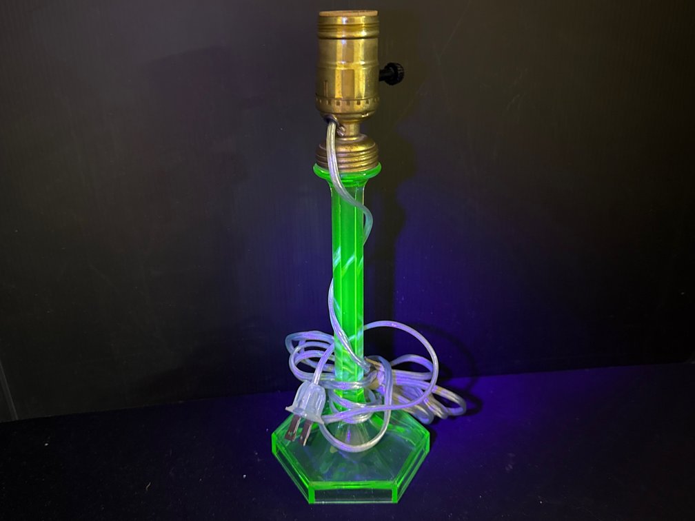 Faceted Green Glass Candlestick-Style Lamp