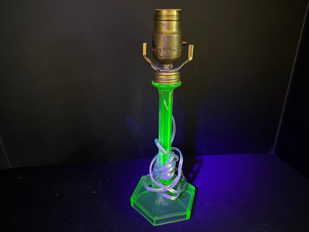 Green Uranium Glass Candlestick Table Lamp