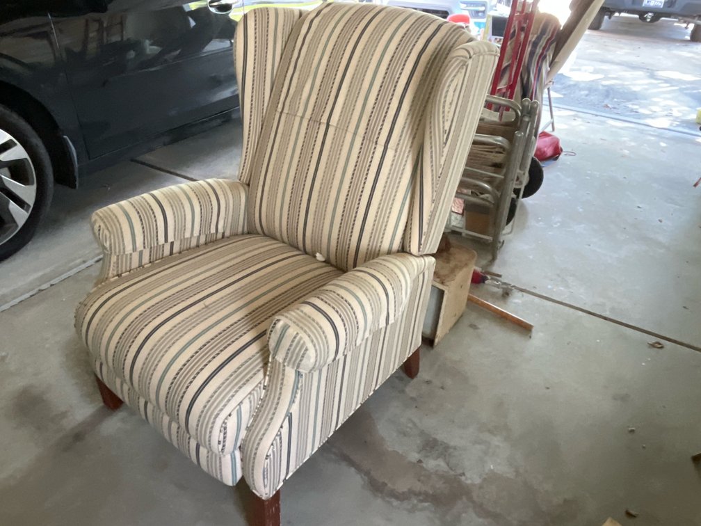 Striped Upholstered Wingback Armchair