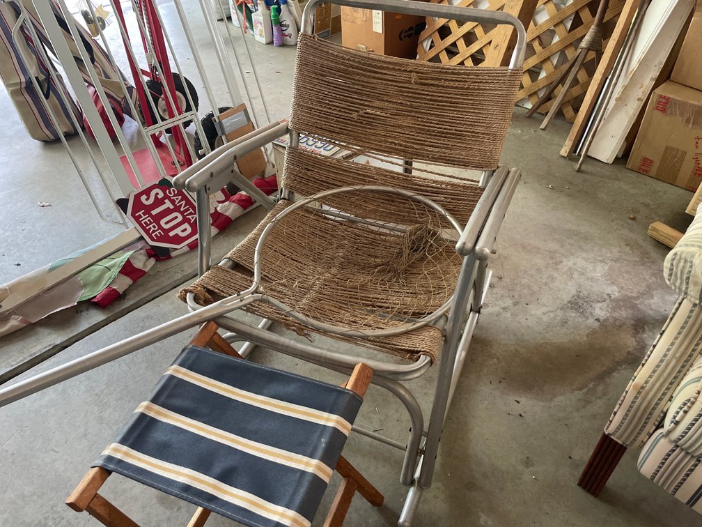 Aluminum Rocking Chair, Fishing Landing Net, and Camp Stool
