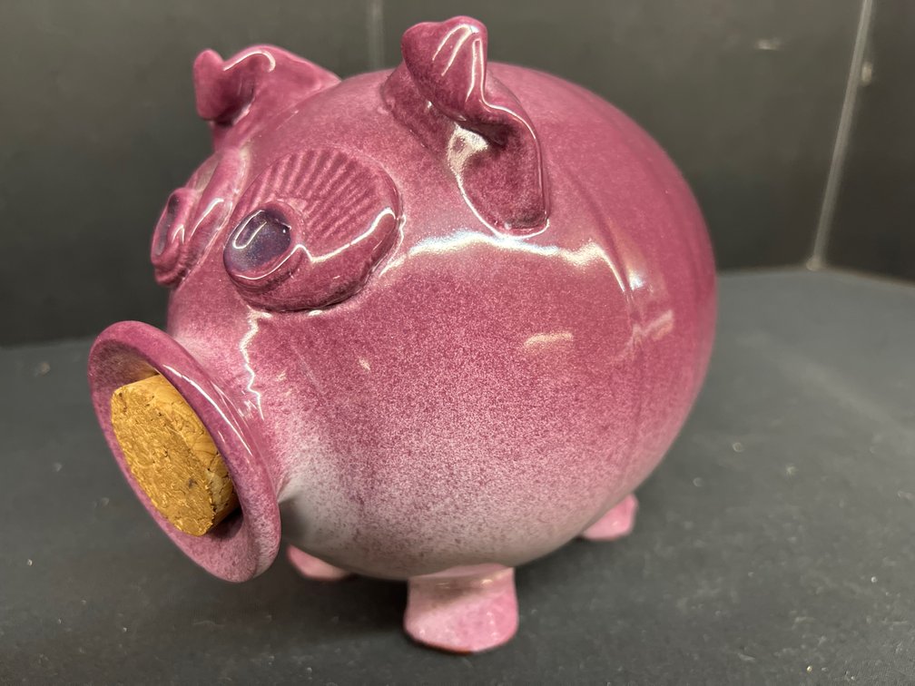 Purple Glazed Ceramic Piggy Bank with Cork Stopper