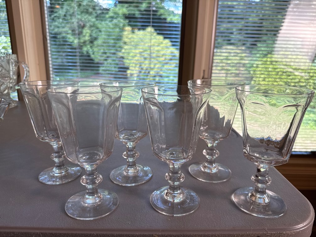Clear Glass Paneled Stemmed Goblets, Set of Six