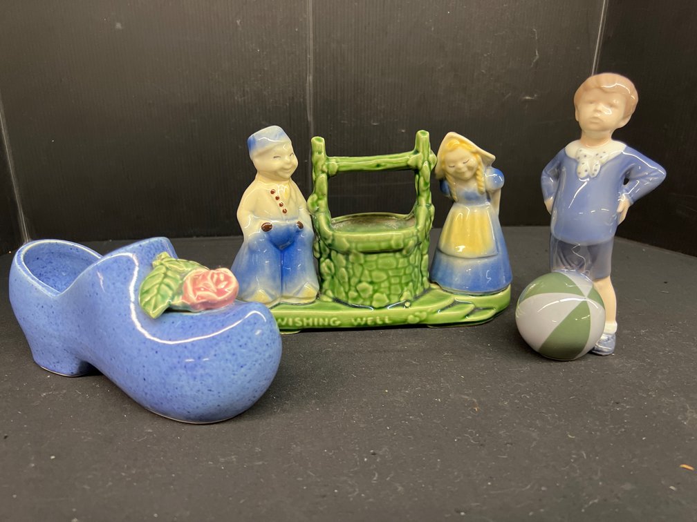 Ceramic Planters and Porcelain Boy Figurine