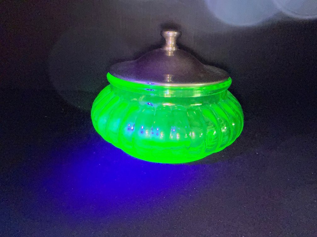 Green Uranium Glass Jar with Metal Lid