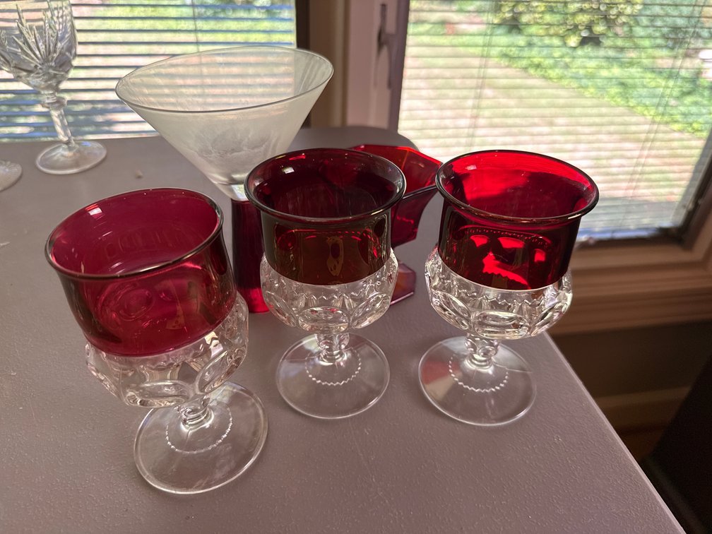 Ruby Flashed Goblets, Frosted Martini Glass, and Glassware