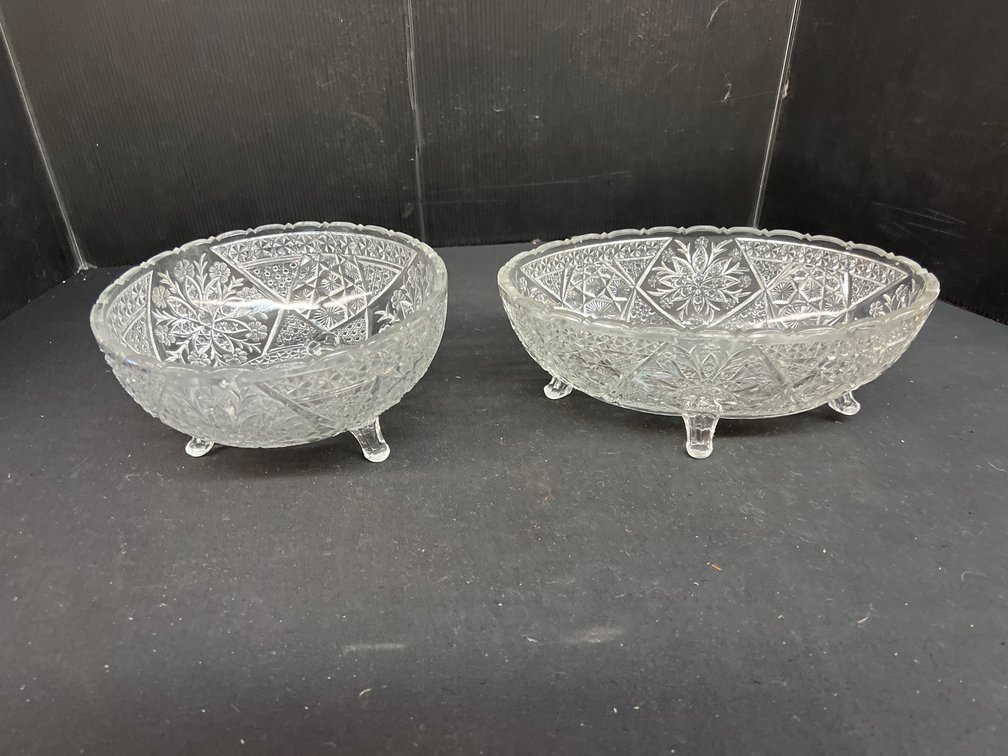 Clear Pressed Glass Footed Serving Bowls