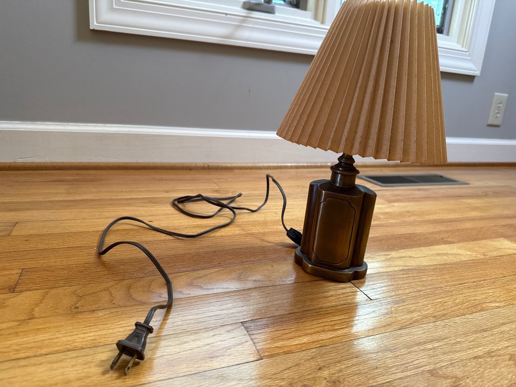 Brass-Tone Metal Table Lamp with Pleated Shade