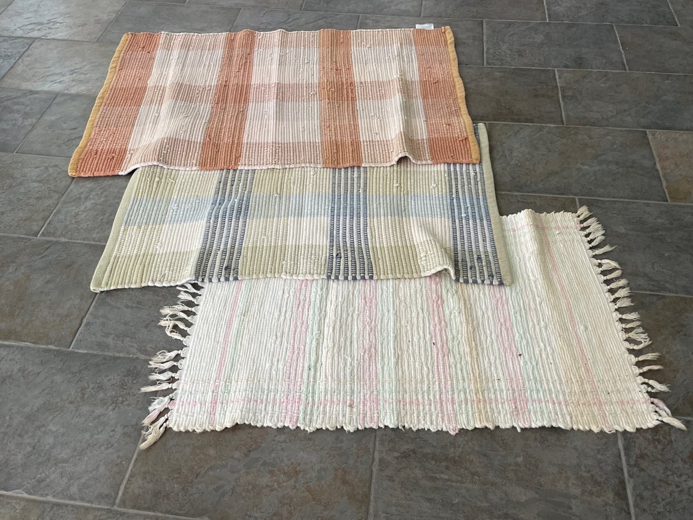 Three Flat-Woven Plaid and Striped Rag Rugs