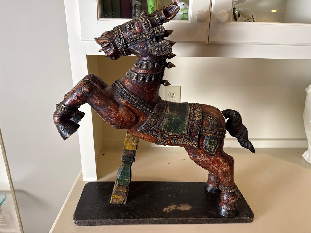 Wood Rearing Horse Sculpture
