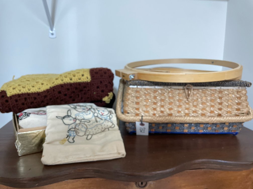 Woven Cord Sewing Basket with Sewing and Craft Supplies