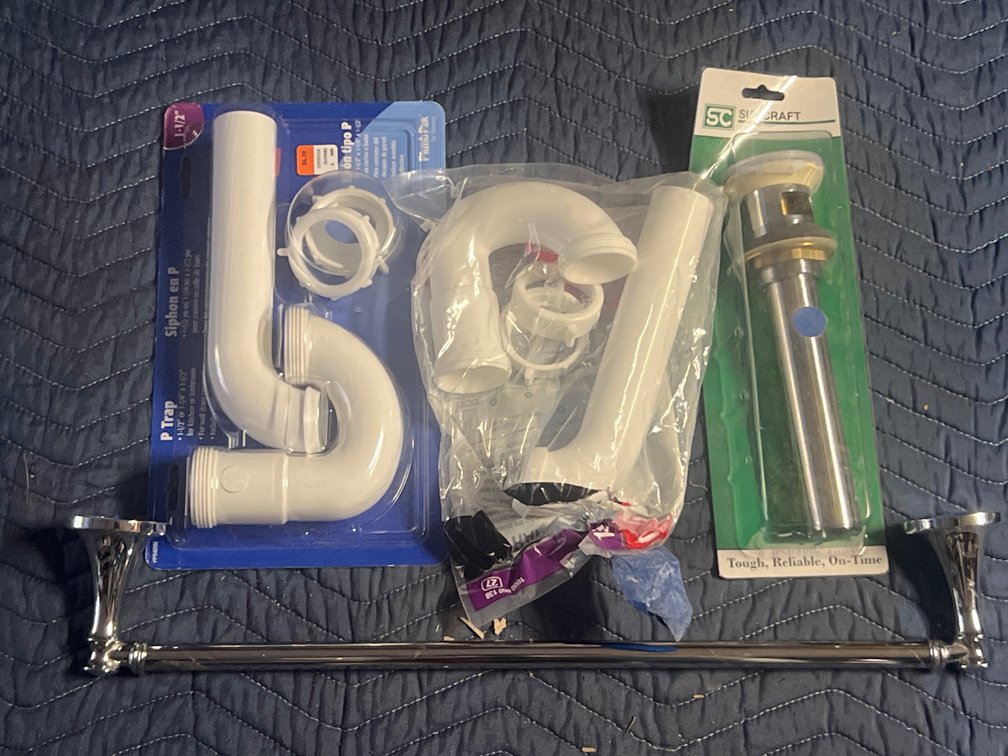 Sink Drain Parts + Towel Bar