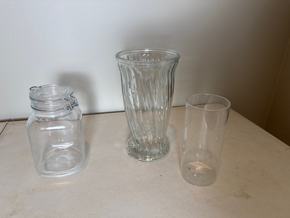 Clear Glass Clamp-Lid Jar, Fluted Vase, and Cylinder Vase