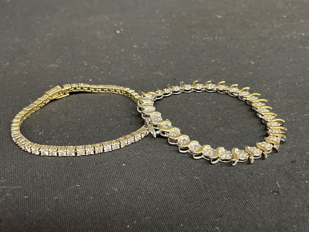 Two Sterling Silver Stone-Set Tennis Bracelets