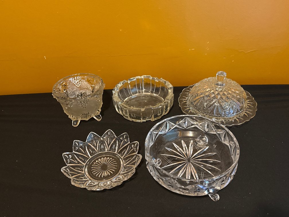 Clear Pressed Glass Covered Dish, Bowls, and Tableware