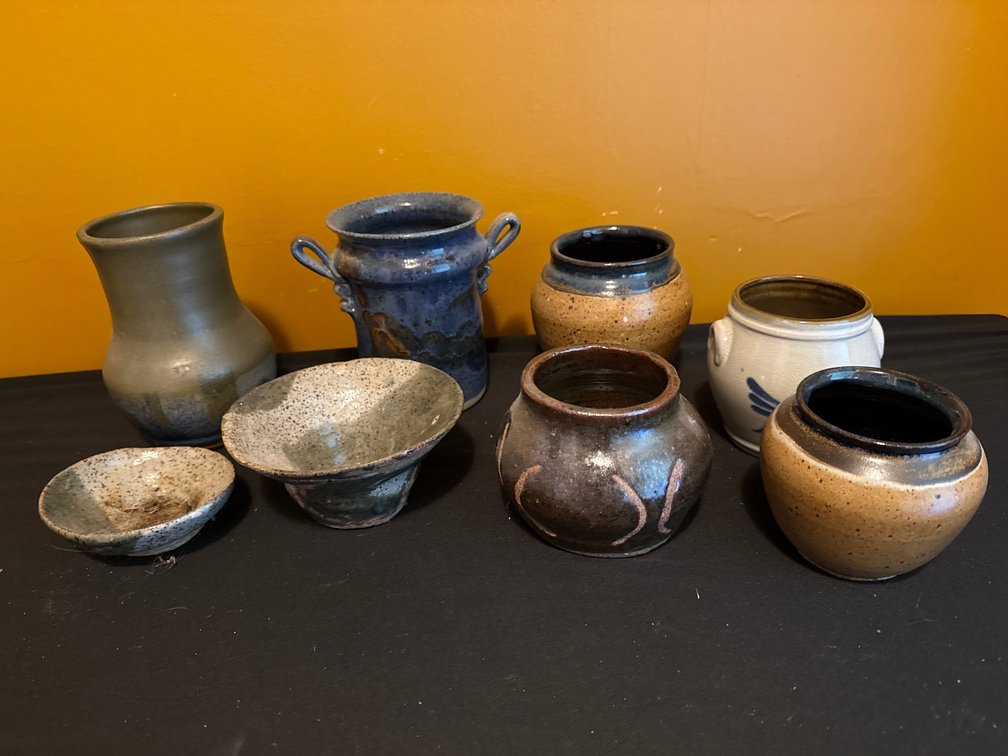 Studio Pottery Vases, Stoneware Crock, and Bowls