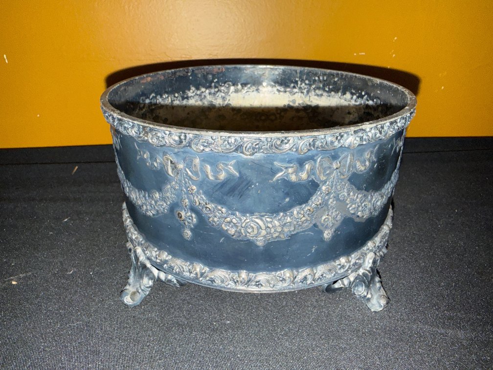 Footed Metal Jardiniere with Embossed Floral Swags