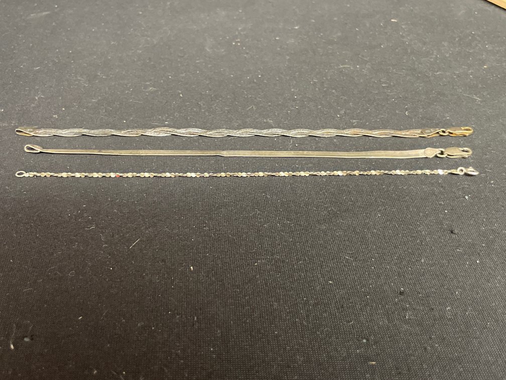 Three Sterling Silver Chain Bracelets, 8.62 g