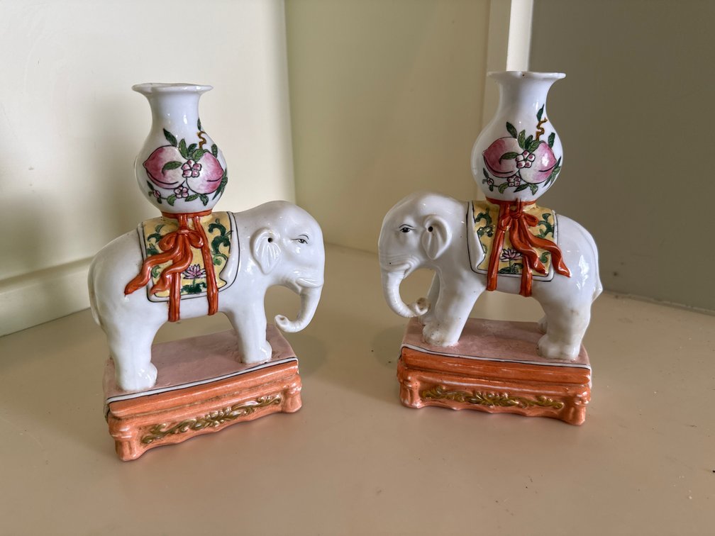 Porcelain Elephant Candle Holders