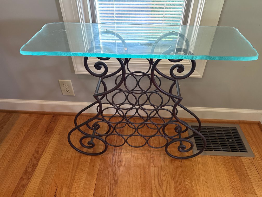 Wrought Iron Wine Rack Console Table with Chiseled Glass Top