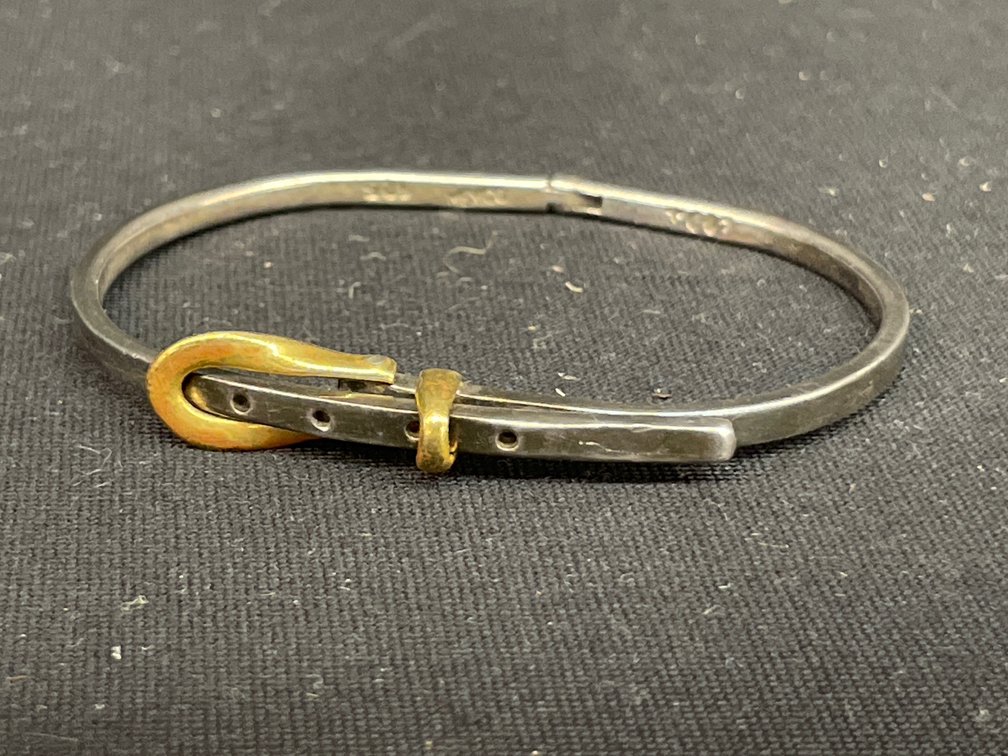 Sterling Silver Two-Tone Belt Buckle Bangle Bracelet