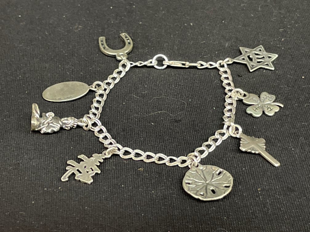 Sterling Silver Charm Bracelet with Eight Charms