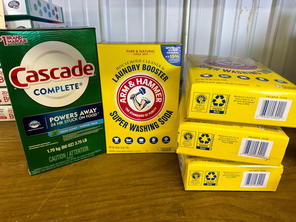 Cascade Complete Detergent and Arm & Hammer Washing Soda