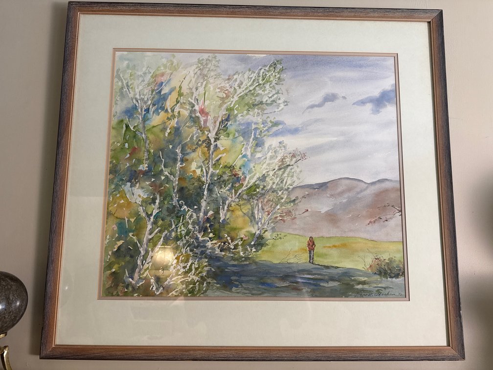 Framed Watercolor Landscape Painting