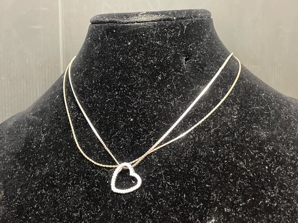 Two 925 Silver Chain Necklaces with Heart Pendant