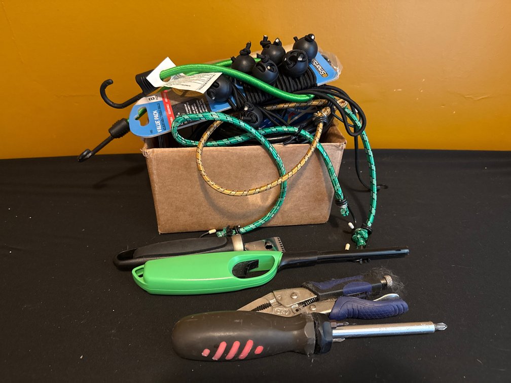 Flashlight Stun Gun, Hand Tools, Bungee Cords, and More