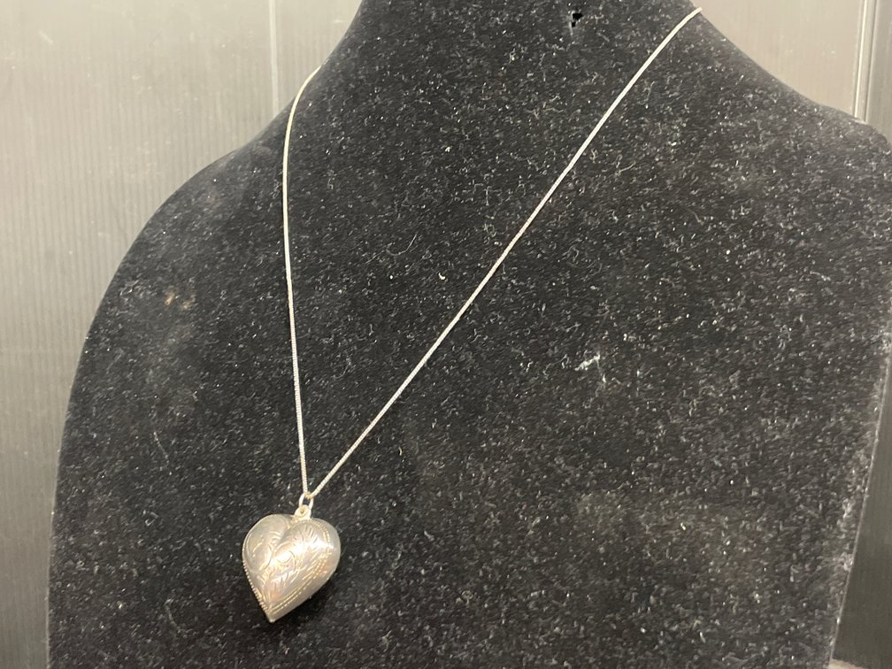 Sterling Silver Engraved Puffed Heart Pendant Necklace