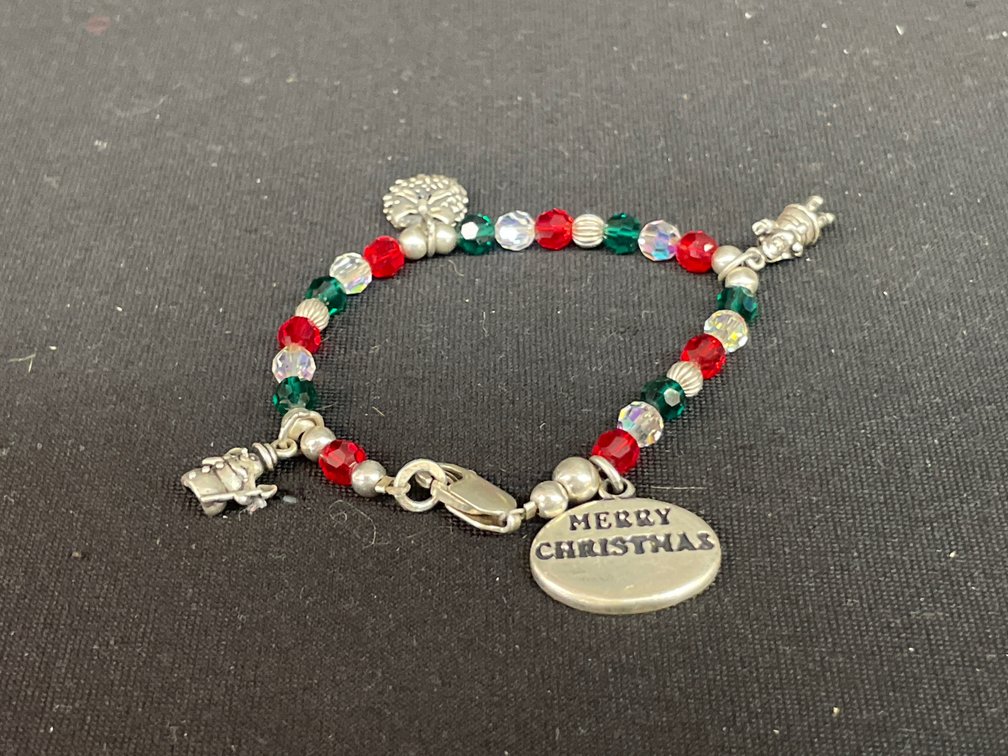 SJC Sterling Silver Christmas Beaded Charm Bracelet