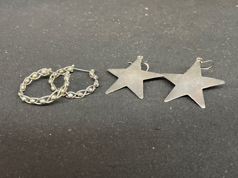 Sterling Silver Star Dangle and Beaded Hoop Earrings