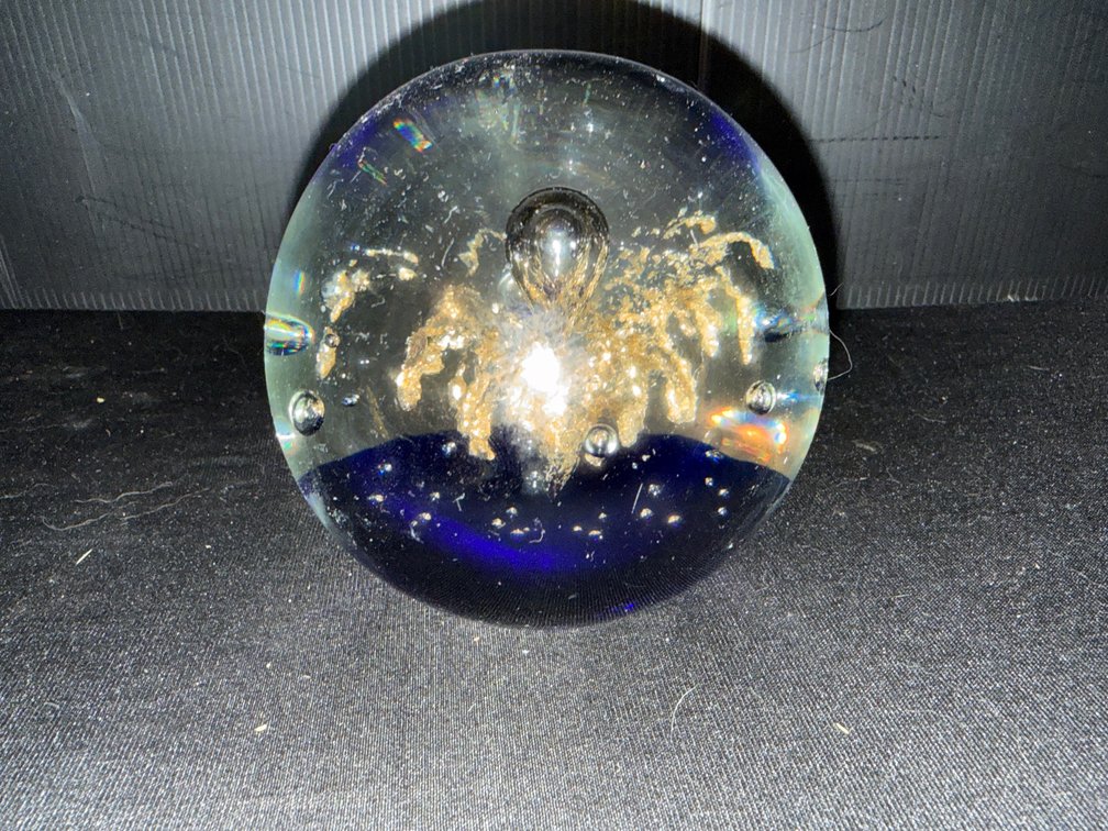 Cobalt Blue Glass Paperweight with Gold Flecks