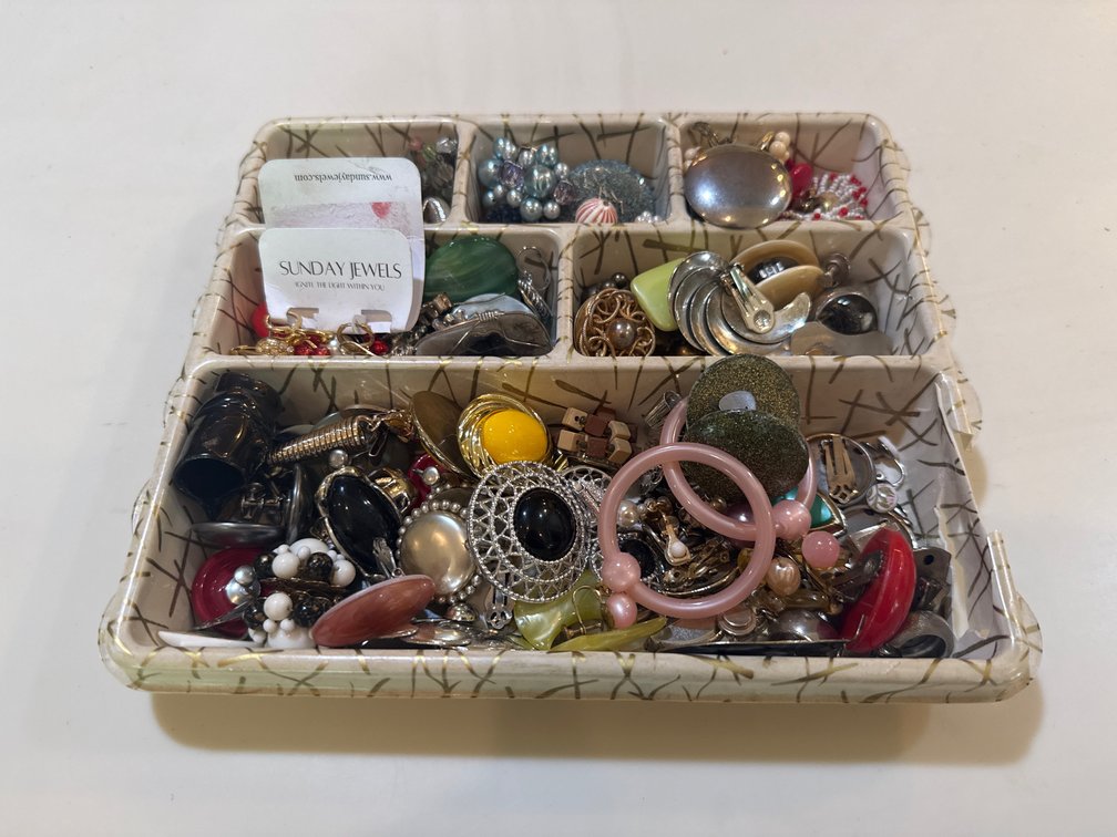 Costume Clip-On and Screw-Back Earrings with Storage Tray