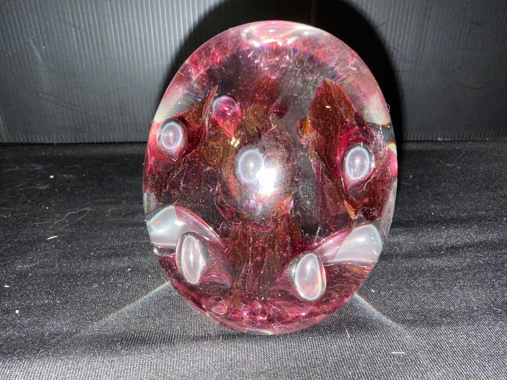 Joe Rice Art Glass Paperweight with Controlled Bubbles